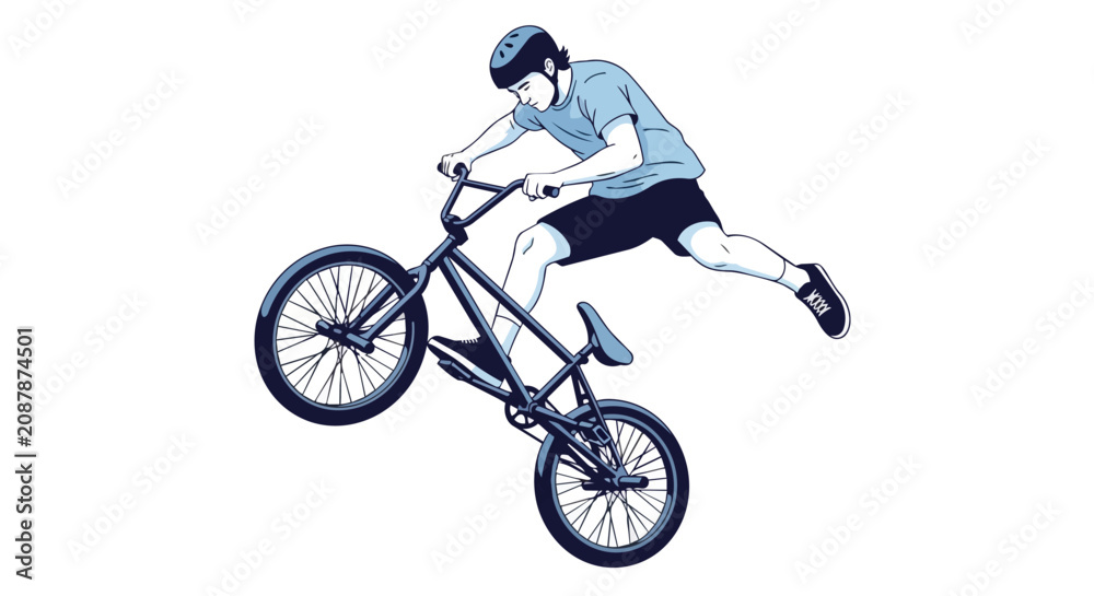 Obraz premium Dynamic Young Male Athlete Performing a Freestyle BMX Bike Jump Stunt Extreme Sport Trick on White Background