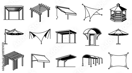 Foto Outdoor Shade Structures and Canopy Vector Icon Set Featuring Pergolas Gazebos A
