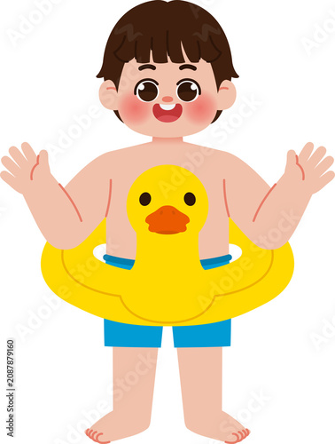 hand drawn kids wearing duck float