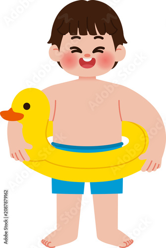 hand drawn kids wearing duck float
