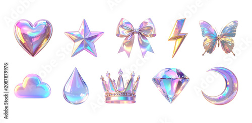 Fotografía Y2K Holographic Iridescent Element Clipart Set — Heart Star Bow Butterfly Lightn