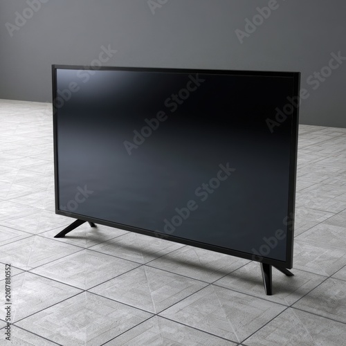 Modern Blank LCD Television Mounted on Living Room Wall with Minimal Interior Design and Empty Screen Display Mockup