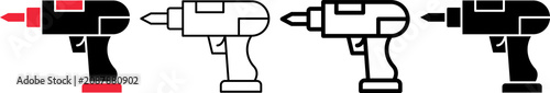 Fotografija Hand Drill Icon Set in Filled, Outline Color and Outline Line Styles