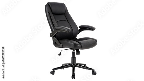 Tableau sur toile Black ergonomic office chair with wheels isolated on transparent background cut