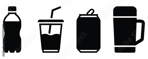 Quadro su tela WebBeverage Container Icon Set Featuring Plastic Bottle, Soft Drink Cup, Soda Ca