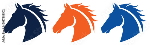 Foto Horse Head Icon Set Featuring Blue and Orange Stallion Silhouettes for Equestria