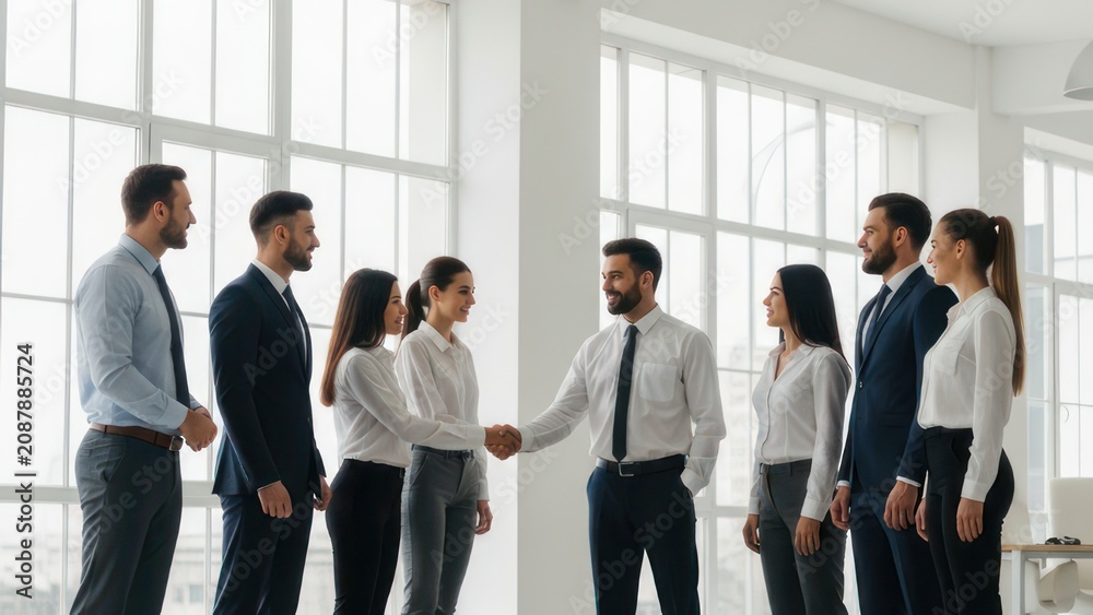 Obraz premium Business Professionals Shaking Hands in Modern Office