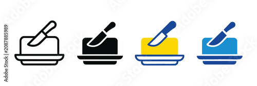 Bild auf Leinwand Butter stick icon set with knife representing dairy breakfast cooking baking and