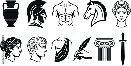 Canvastavla Ancient Greek mythology icon collection, classical civilization symbols, histori
