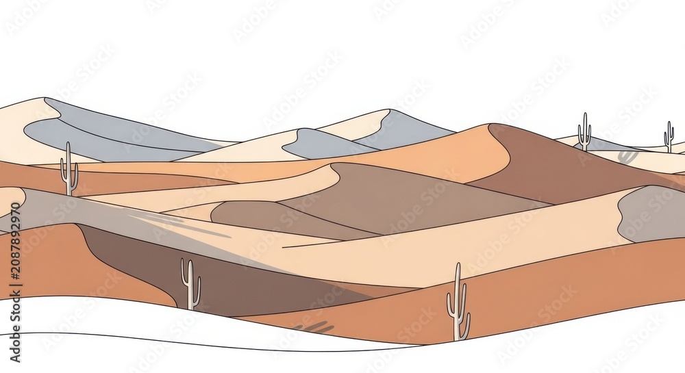 Obraz premium Vast arid desert landscape with rolling sand dunes under a bright sky.