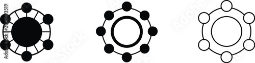 Photos Network connection icon featuring collaborative hub, central interaction point, connected nodes, digital communication, and data sharing, vector illustration