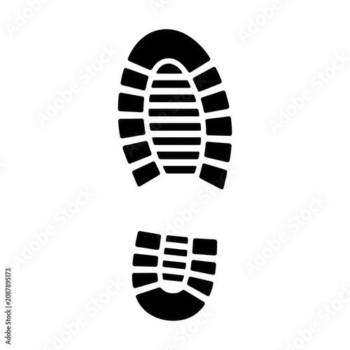 Black silhouette of a boot or shoe tread print sole pattern impression