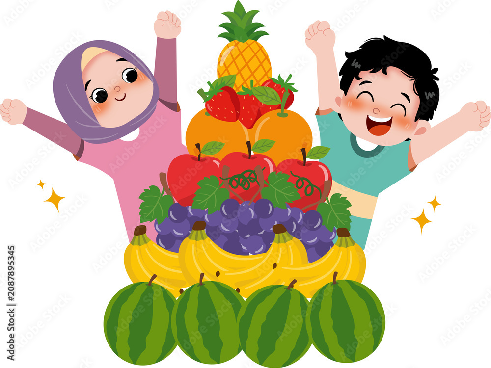 Fototapeta premium Kid with fruit illustration 