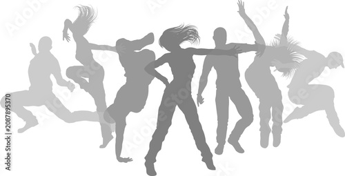 Street dancers dancing silh...