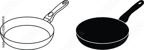 Quadro em tela Frying Pan Skillet Vector Icon Set, Kitchenware Cooking Silhouette and Outline Collection, Modern Minimalist Culinary Graphics, Flat Restaurant Cookware Clip Art Stamps, vector, illustration