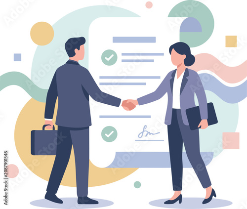 Business Partners Handshake on Deal Agreement Vector Illustration
