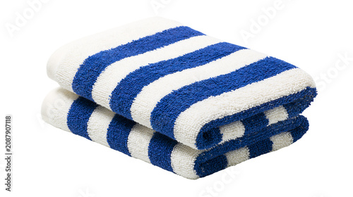 Bild auf Leinwand Two folded blue and white striped terrycloth towels, isolated on transparent bac