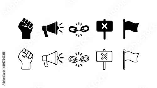 Quadro su tela Protest and Activism Silhouette and Outline Icon Set