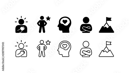 Obraz na płótnie Human Value and Character Trait Icon Set in Silhouette and Outline Vector