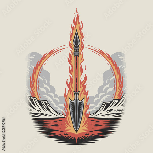 Vászonkép Flaming sword with fire and flames.