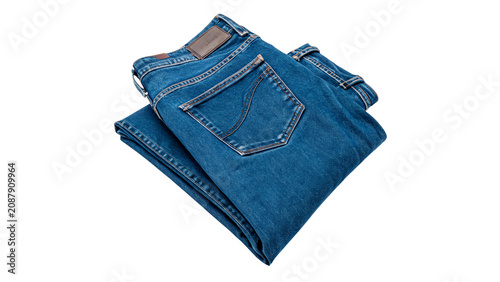 Folded blue denim jeans classic fashion clothing isolated on transparent background Png cut out