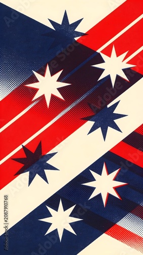Patriotic Geometric Abstract Abstract American Flag Concept Red White Blue Ink Overlap Risograph Poster