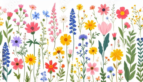 Colorful wildflowers meadow close up vibrant blooms.