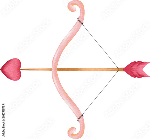 Принти на полотні heart bow and arrow watercolor valentine clipart illustration