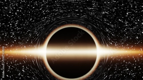 Cinematic visualization of a black hole in deep space with glowing accretion disk and light distortion