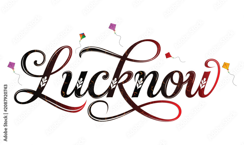 Obraz premium Lucknow City Vector Typography with Flying Kites Design