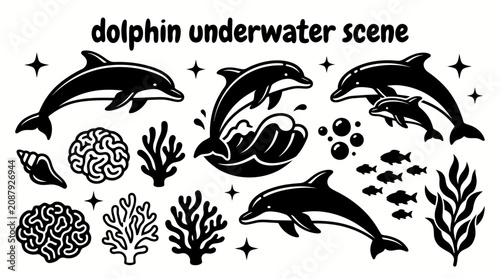 Schilderij op canvas playful bottlenose dolphin swimming through clear tropical waters above coral fo