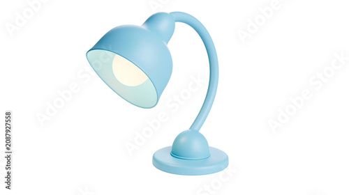 Fotografija Modern blue desk lamp with adjustable gooseneck emitting light, isolated on tran