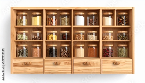 Wooden display cabinet filled with vintage glassware and bottles.