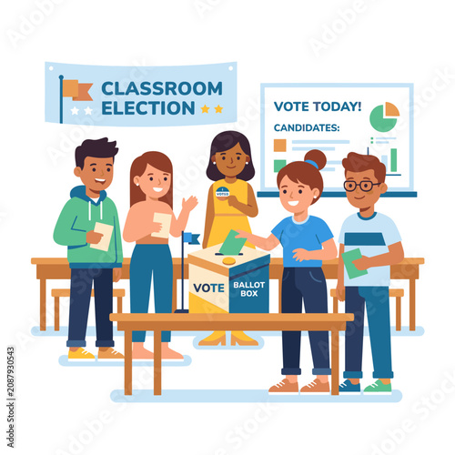Students Actively Participate in a Classroom Election Casting Ballots and Learning About Democracy