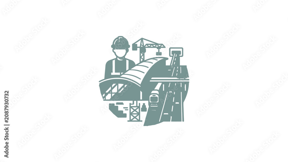 Obraz premium Construction worker and industrial infrastructure collage