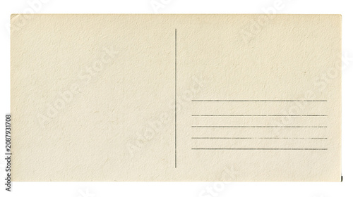 Blank aged postcard with horizontal lines for writing, isolated on transparent background