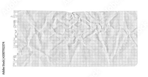 Photos Crumpled notebook paper texture with torn left binding holes, dense vertical wri