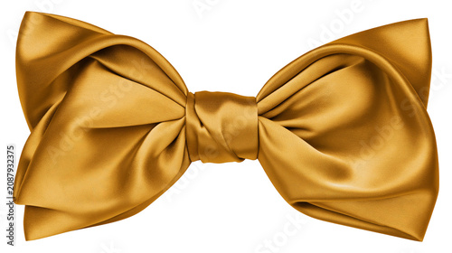 Schilderij op canvas Luxurious golden satin bow tie, elegantly tied and isolated on transparent backg