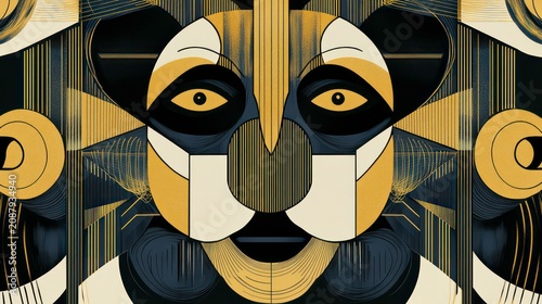 Abstract art deco pattern in gold, black. Geometric shapes, arches create luxurious, vintage design. Linear ornament style evokes Gatsby card vintage invitation. Seamless pattern suitable for various