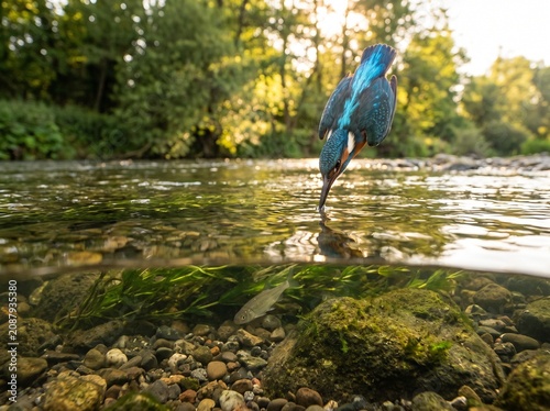 Submerged to Soaring: Capturing the Precise Moment of Triumph for a Stream Fisher