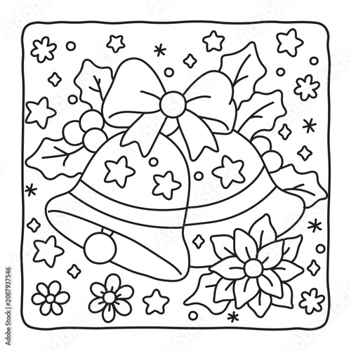 Εκτύπωση καμβά Two festive Christmas bells with holly and poinsettia adornment in a charming li