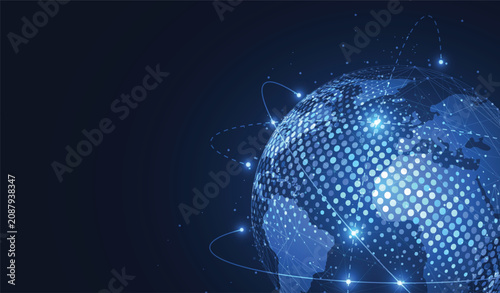 Global communication network abstract background with digital earth globe and connecting lines