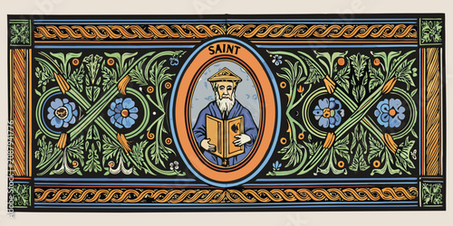 Cuadro en lienzo medieval illuminated manuscript banner vector saint book