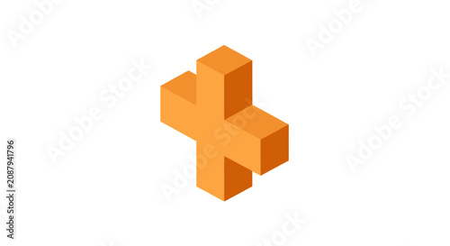 Orange Isometric Plus Symbol for Health or Math