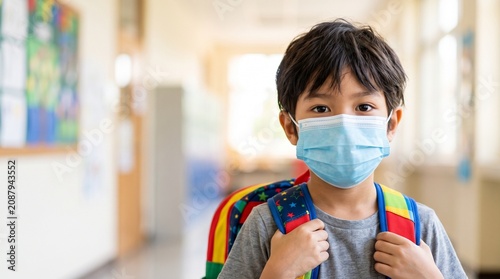 School Child Wearing Face Mask to Reduce Spread of Respiratory Infections