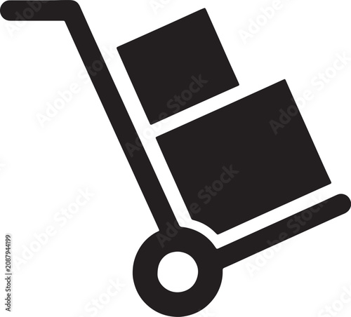 Tablou pe pânză Hand truck with cardboard boxes for logistics delivery warehouse shipping and cargo transportation sign
