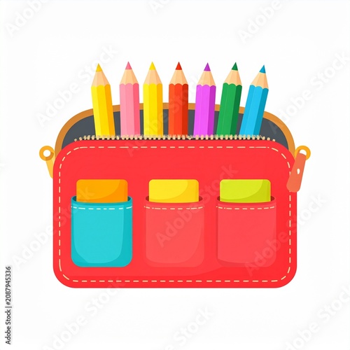 Colorful childrens crayon set in plastic organizer.