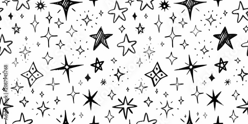 Photos hand drawn stars pattern doodles black white