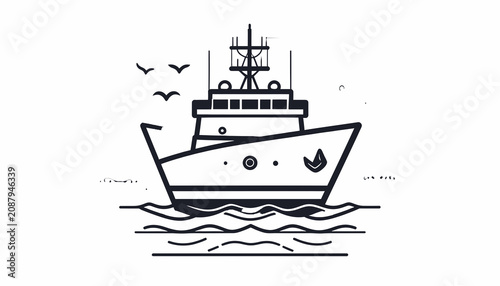 Fotografía Fishing boat on the water surface.