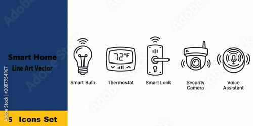 Εκτύπωση καμβά Smart Home and Internet of Things (IoT) Line Art Vector Icon Set